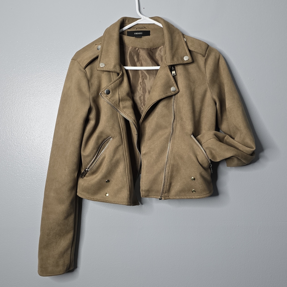 Forever 21 Tan Faux Suede Moto Jacket
